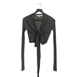 Lovers + Friends Black Gold Metallic Lurex Tie Front Crop Ballet Top Small NWT